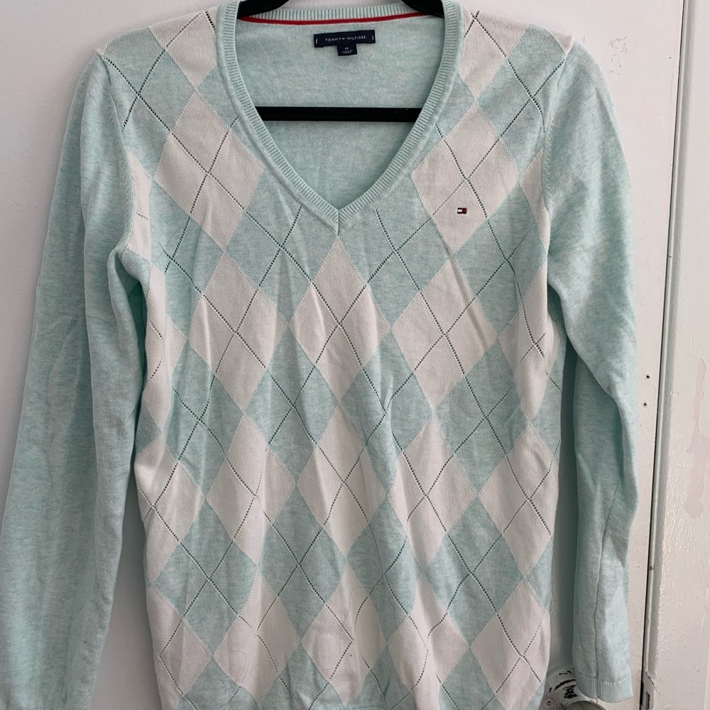 Light blue and white sweater